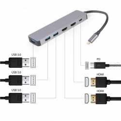 GEMBIRD MULTI ADAPTER USB TYP-C 3W1 SREBRNY HUB USB, HDMI, PD (100W)-538885